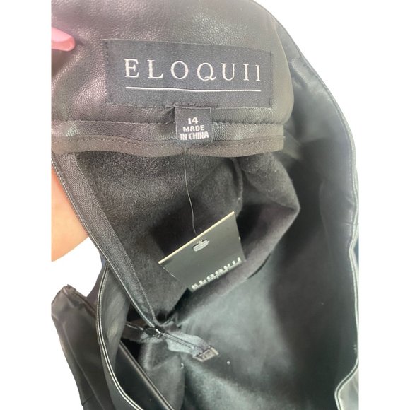 NWT Eloquii Faux Leather A Line Moto Skirt Faux Button Down Tie Belt 14 Black - Picture 8 of 12